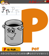 letter P from alphabet with cartoon pot character