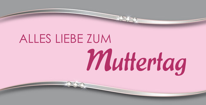 Alles Liebe zum Muttertag Gru&szlig;karte in silber und rosa mit Strasssteinen und welligen Silberstreifen, luxus design