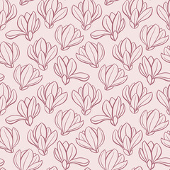 Magnolia seamless pattern. Outline magnolia flowers. Vector illustration.
