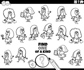 Fototapeta premium one of a kind game with cartoon women coloring book page