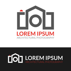 Building resembling a camera graphic logo template vector illustration for photographers. Architectural photography conceptual symbol.