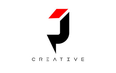 J Modern Letter Logo Design with Creative Look in Black and Red Colors Vector