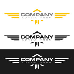 Eagle bird graphic logo template vector illustration. Winged emblem, aviation industry conceptual symbol.