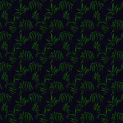 Naklejka na ściany i meble Seamless exotic flora foliage, tropical plants stain and line contemporary pattern in retro style, nature background.
