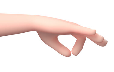 Picking Up Hand Gesture. 3D Cartoon Character. Isolated on White