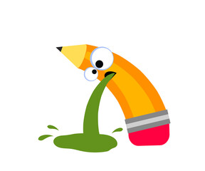 Pencil and vomit on a white background. Character. Symbol. Vector illustration.