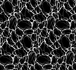 Fototapeta premium Seamless pattern of black silhouette of stones. Natural surface of the earth. Eruption with Earthquake. Natural disaster. Vector texture for fabrics, wrapping paper and wallpaper