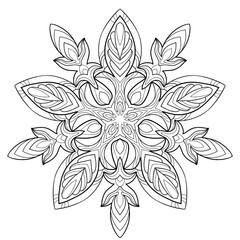 Decorative mandala with floral and soft patterns on a white isolated background. For coloring book pages.