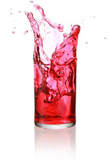 Ice cubes falling into the red liquid glass,with Clipping Path.