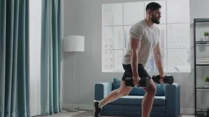 Successful businessman with beard practices reverse lunges - Powered by Adobe