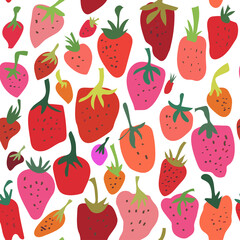 Strawberry seamless patttern in geometric style. Vector graphic illustration - 429566214