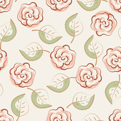 Seamless pattern with abstract decorative roses. Background in calm pastel colors. Flat vector illustration