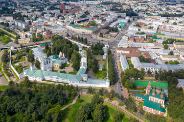 Aerial view of Spaso-Preobrazhensky Monastery (Yaroslavsky museum-reserve) on sunny day. Yaroslavl, Yaroslavl Oblast, Russia..