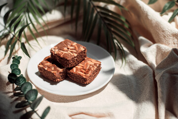 Homemade Brownies on white canvases background