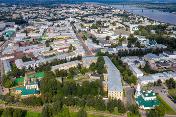 Aerial view of Yaroslavl town on sunny summer day. Yaroslavl Oblast, Russia.