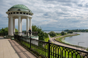 View of Pergola (rotunda) in Strelka park on cloudy day. Yaroslavl, Yaroslavl Oblast, Russia.