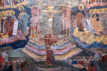 Fresco  (wall painting) of Elijah the Prophet church. Crucifixion..