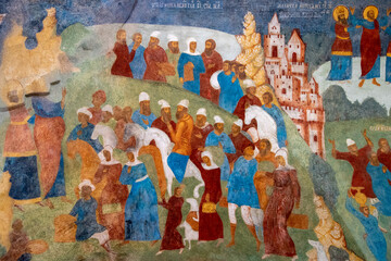 Murals (wall painting) of Elijah the Prophet church. Exodus. Yaroslavl, Yaroslavl Oblast, Russia.. - obrazy, fototapety, plakaty