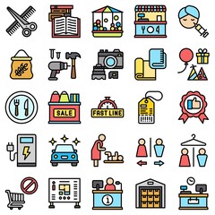 Supermarket and Shopping mall related icon set 6, fiiled style