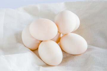 group of fresh white duck eggs