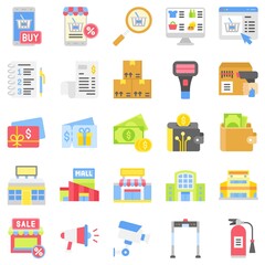 Supermarket and Shopping mall related icon set 8, flat style
