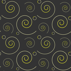 Geometric seamless pattern with golden spirals on black background. Gold background vector illustration