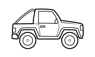 Small 4x4 car illustration  - simple line art contour of vehicle.