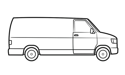 Transporter van illustration  - simple line art contour of vehicle.