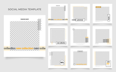 social media template banner blog fashion sale promotion. fully editable instagram and facebook square post frame puzzle organic sale poster. fresh yellow element shape vector background