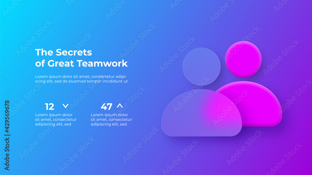 Poster Glassmorphism concept with 3d teamwork icon. Frosted glass effect. Illustration on blurred gradient vector background