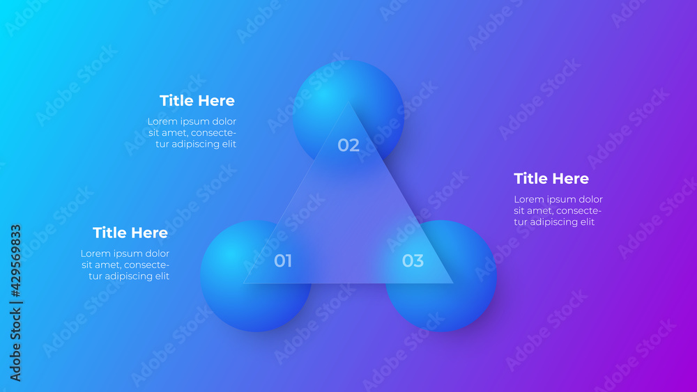 Aufkleber Glassmorphism triangle infographic concept with 3d geometric shapes. Frosted glass effect. Illustration on blurred gradient vector background