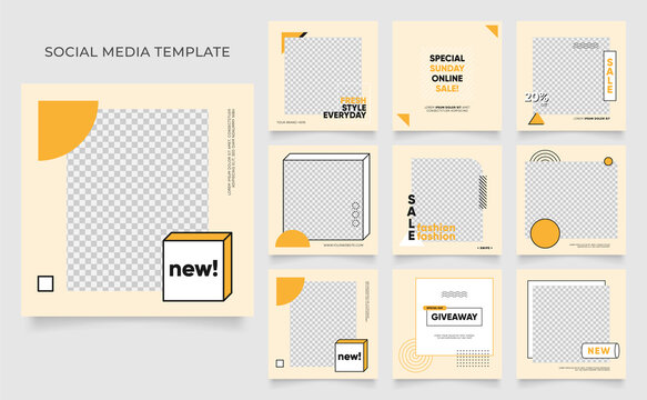 social media template banner blog fashion sale promotion. fully editable square post frame puzzle organic sale poster. fresh yellow element shape vector background