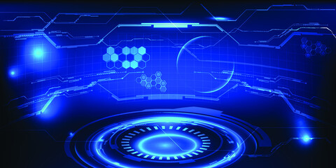 Hall of futuristic blue hi tech digital technology for digital advertising showcase layout stage and background.Future modern tech vision concept.Vector illustrations. 