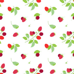 Seamless pattern with raspberries. For prints, backgrounds, wrapping paper, textile, wallpaper, etc. 