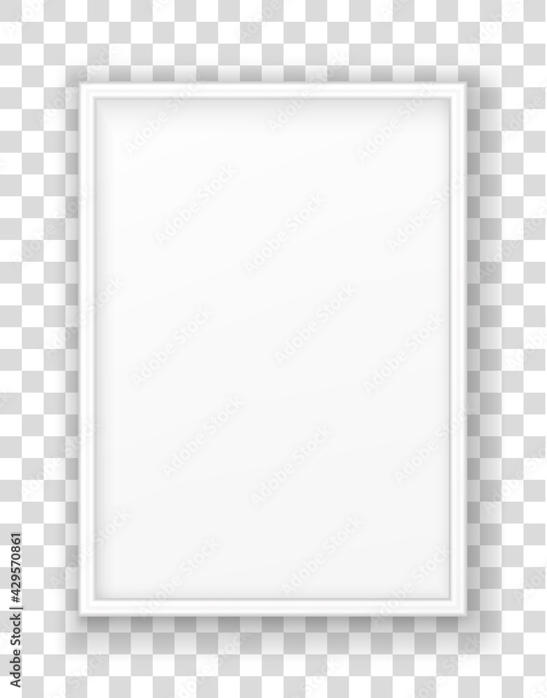Poster mockup white frame photo on wall. mock up picture framed. horizontal boarder with shadow. empty phot