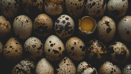 Quail eggs on the farm on a table. Background for agriculture organic products