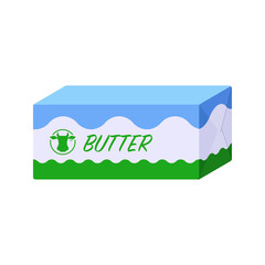 Flat Style Block of Butter Package Isolated Icon on White Background. Colorful vector butter pack icon. Flat style template block of butter in white, blue and green colors