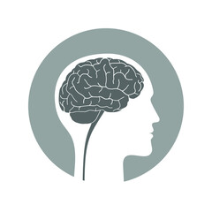 Silhouette human with brain. Profile man with brain sign in the circle isolated on white background. Reasonable man. Vector illustration