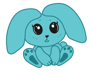 Cute blue bunny. Cute flat vector illustrations in children's cartoon style. A funny character. Isolated on white background