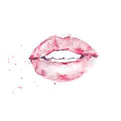 Watercolor illustration of  light pink lips hand painted