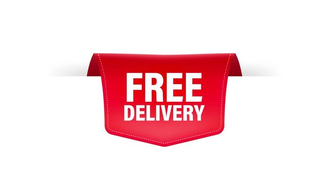 Free delivery red ribbon on white background. Motion graphics.