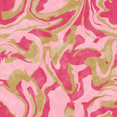 Abstract seamless background with spreading paint effect. Pink and gold swirling pattern.