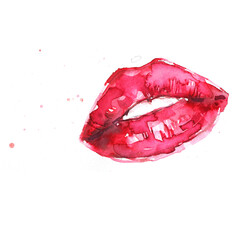 Watercolor illustration of pink and red lips, hand painted - 429574053