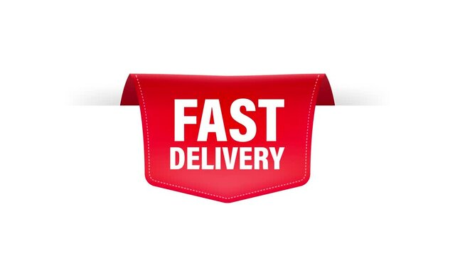 Fast delivery red ribbon on white background. Motion graphics.