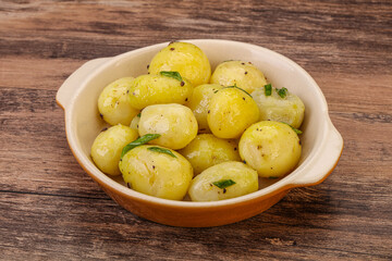 Young boiled potato in the bowl