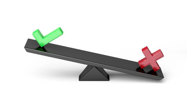 Positive and negative check marks on seesaw