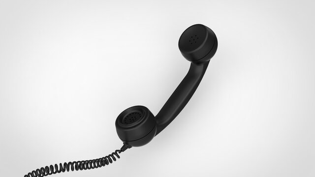 Black retro old phone handset over white background 3d render image