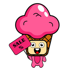 mascot costume ice cream sale with board, perfect for advertising or promotion