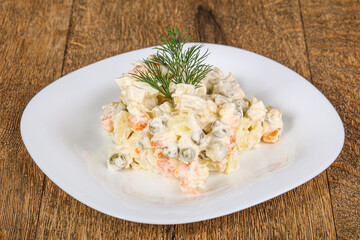 Traditional Russian salad with mayonnaise