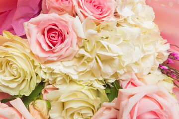 bouquet of flowers on pink background  - image